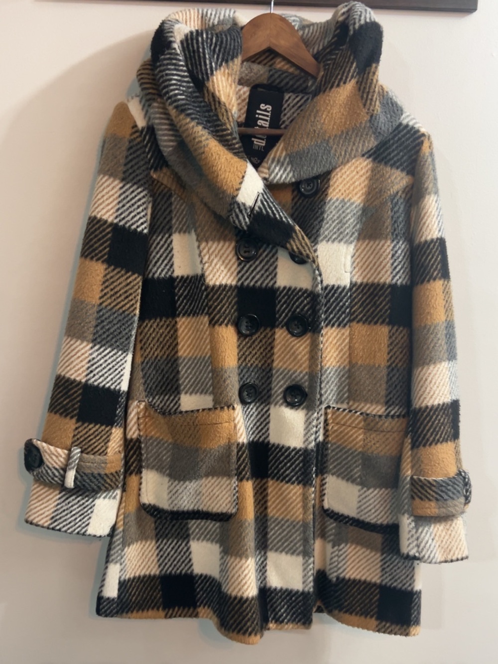 Intel Plaid Pea Coat in Mustard, Black & Gray